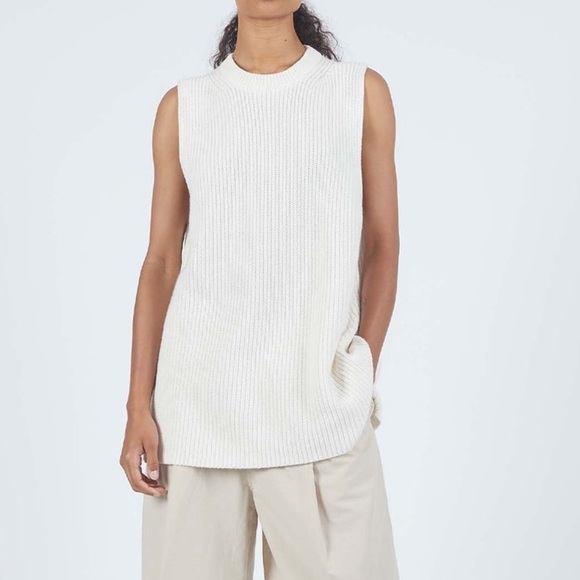 6397 Sleeveless Ribbed Tunic in Ivory Organic Cotton Cashmere Blend Shirt Top - Picture 1 of 14